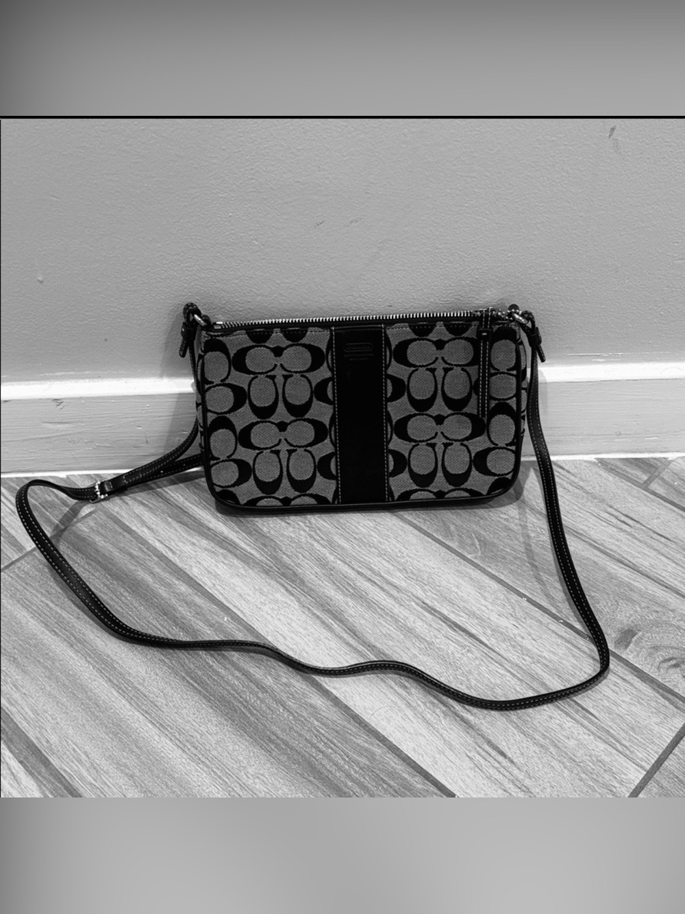 Coach Signature Black Gray Crossbody Bag Adjustable Strap